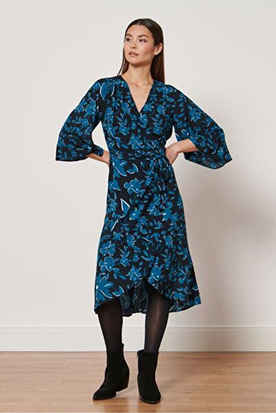 Tchibo Women Allover Print Belted Midi Dress, Blue