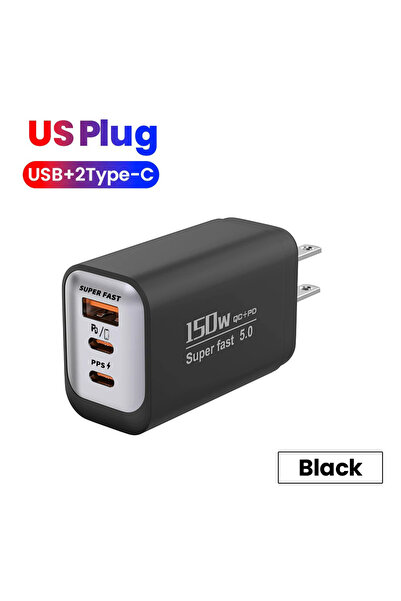 Choice4 شاحن USB من النوع C أسود اللون بقوة 150 واط، يدعم الشحن السريع QC3.0،...