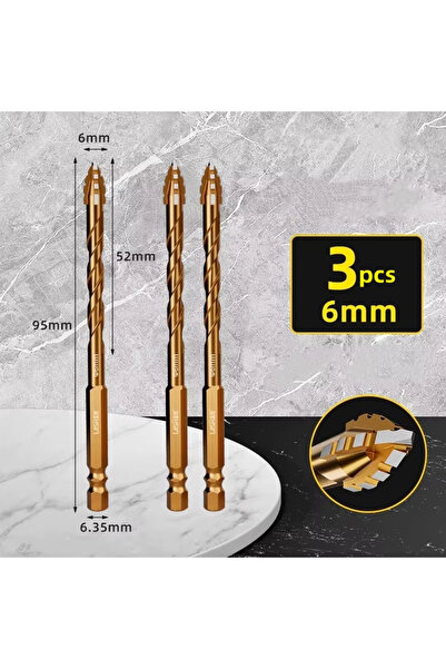 Choice7 Hexagonal 3pcs 6mm Upgraded Four-Edged Sawtooth Drill Bit Professiona...