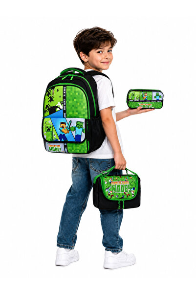 Çınka Bags مجموعة حقيبة ظهر مدرسية للأولاد بتصميم شخصيات كرتونية مع حافظة طعا...