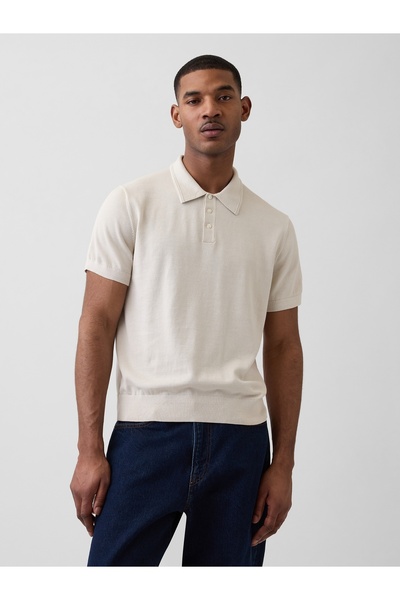 GAP Erkek Krem Classic Triko Polo T-Shirt