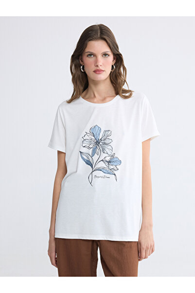LC Waikiki Lcwaikiki Classicecru Crew Neck Floral Women's T-Shirt