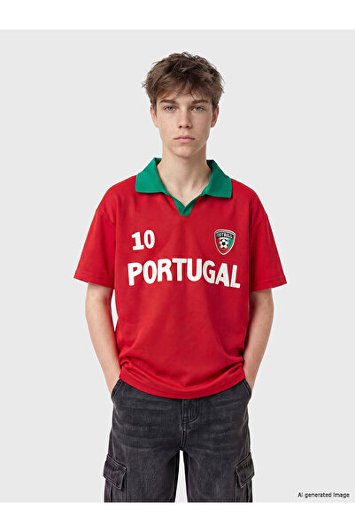 LC Waikiki Alita City Polo Neck Portugal Printed Boys' T-Shirt with Differenc...