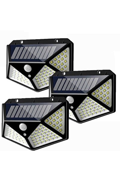 Promagg Set de 3 lămpi solare de perete cu 4 fețe și 100 LED-uri cu senzor de...