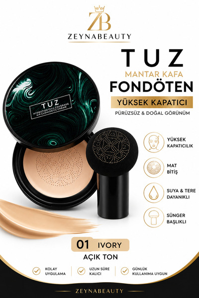 ZEYNABEAUTY Tuz Fondöten Yüksek Kapatıcı Mantar Kafa Süngerli 01