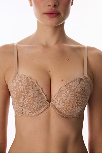 Penti Bej Super Push Up Destekli Lace Dantel Sütyen