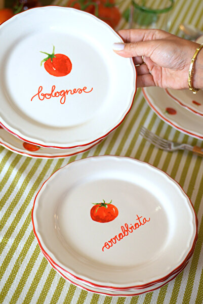 Rakle X Bengi Kurtcebe Pomodoro Stoneware 4-Piece Appetizer Plate Set 21 cm