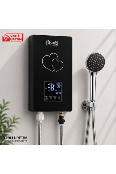 shofbi Akıllı Dijital Sıcaklık Ayarlı Şofben Sh-1p Siyah Kalp