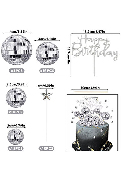 Choice Silver 56PCS DIY Disco Ball Cupcake Toppers Acrylic Happy Birthday Cak...