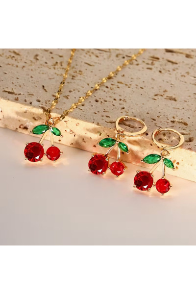 Choice style1 Sweet and Romantic Red Cherry Necklace Earring Set Jewelry Set,...
