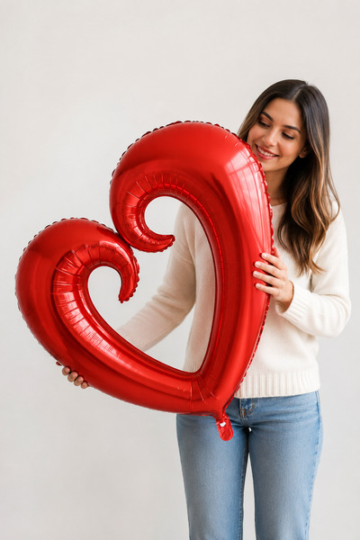 Baloncu Dede Büyük Kalp 100cm Kırmızı Folyo Balon Sevgili Özel Gün Balon