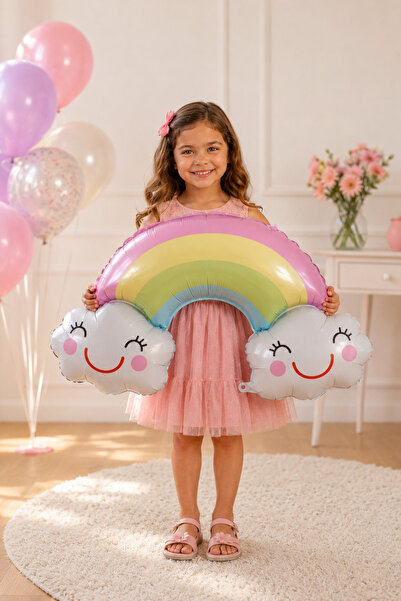 Baloncu Nene Rainbow Foil Balloon 74X54 cm Pastel Color Cloudy Birthday Party...