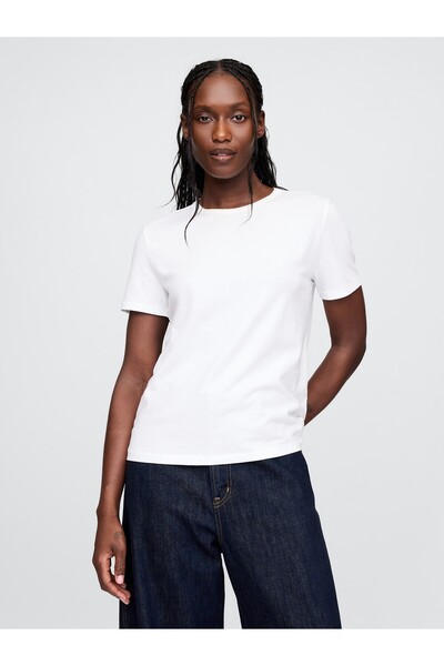 GAP Kadın Beyaz %100 Pamuk VintageSoft Bisiklet Yaka T-Shirt