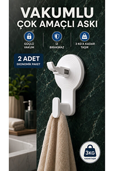 Home Vakumlu Çok Amaçlı Askı 2 Adet - Delmeden Yapışan Güçlü Vakumlu Banyo Mu...