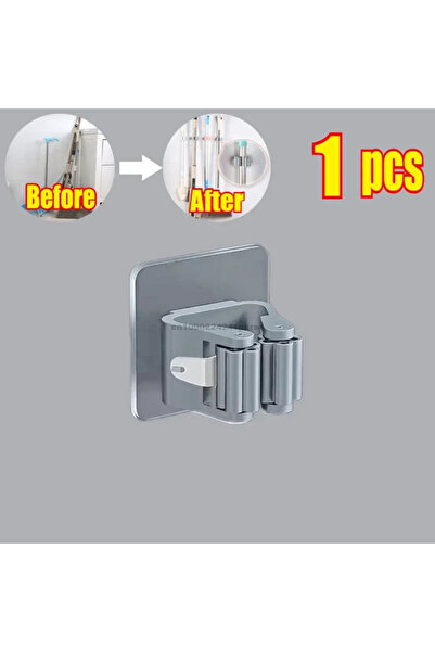 Choice 1pcs-Grey Self-adhesive Mop Holder Broom Stand Wall Mounted Mop Suppor...