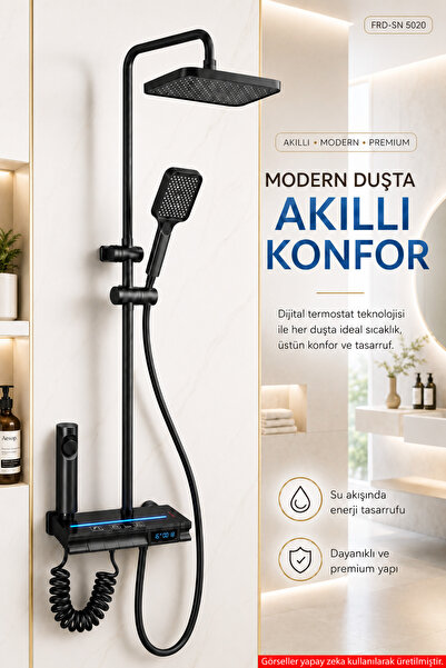Hausberg Piyano Tuşlu Dijital Duş Seti — Freddo 4 Fonksiyonlu LED Ambiyans Iş...