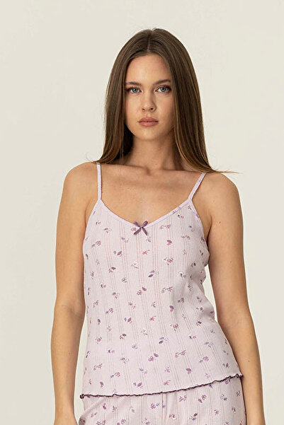 girlstop Kadın Pamuklu Pointelle Fiyonk Detaylı İp Askılı Pijama Üstü