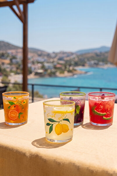 Rakle Juicy Fruit Patterned 4-Piece Water Glass Set 380 Cc