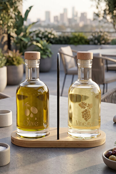 Rakle Essenza Duo Bamboo Stand 2-Piece Oil and Vinegar Set 200 Cc