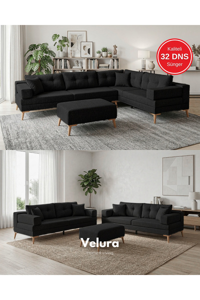 Velura Home & Living Zeri Modüler Yataklı Koltuk Takımı & 2 Adet Üçlü Kanepe ...