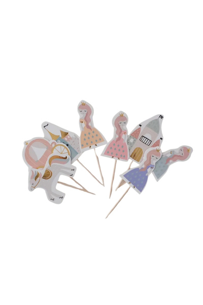 Le Mabelle Multi-Colored Princess and Castle Themed 8-Piece Toothpick Cake De...