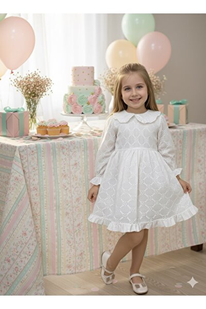 Le Mabelle Rochie pentru fete Jesicca, cu mâneci lungi, albă, cu guler cu det...