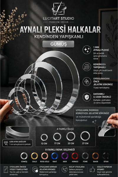 Arıkoğlu Reklam ve Yapı Kendinden Yapışkanlı Ayna Pleksi Halka | 9 Renk Seçen...