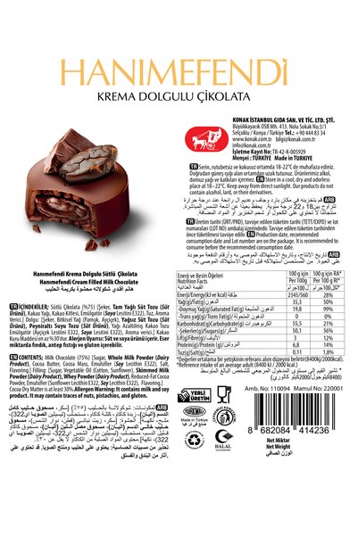 KONAK Hanımefendi Krema Dolgulu Sütlü Çikolata 1000 Gr