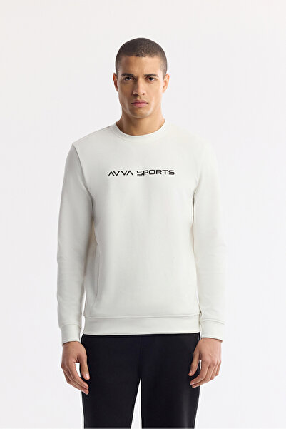Avva Men's Ecru Crew Neck Printed Bi-Stretch Interlock Regular Fit Sweatshirt...