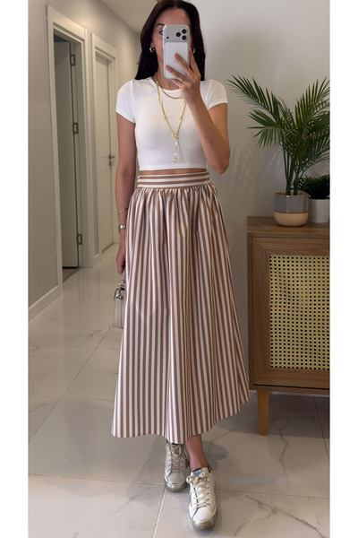 My Blog Beige-Ecru Striped Skirt - 261107