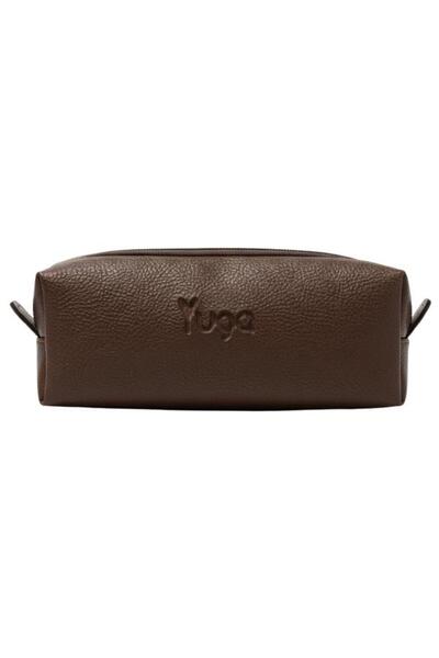 Yuga Single Compartment Faux Leather Pencil Case Brown