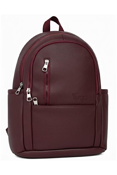 Yuga Faux Leather Four Compartment Backpack Claret Red