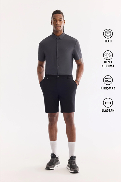 Avva Men's Black Elastic Side Anti-Wrinkle Quick-Drying Technical Fabric Rela...