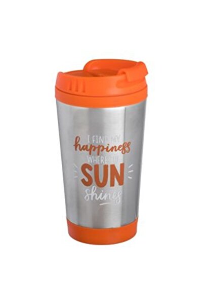 BAMI NETWORK Pahar cafea metalic argintiu capac portocaliu 340ml