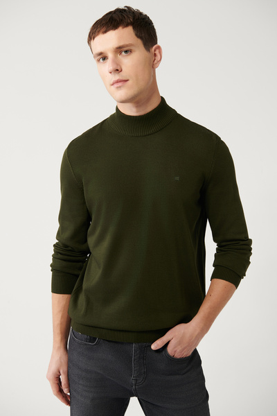 Avva Men's Dark Khaki Half Turtleneck Non-Pilling Knitwear Regular Fit Sweate...