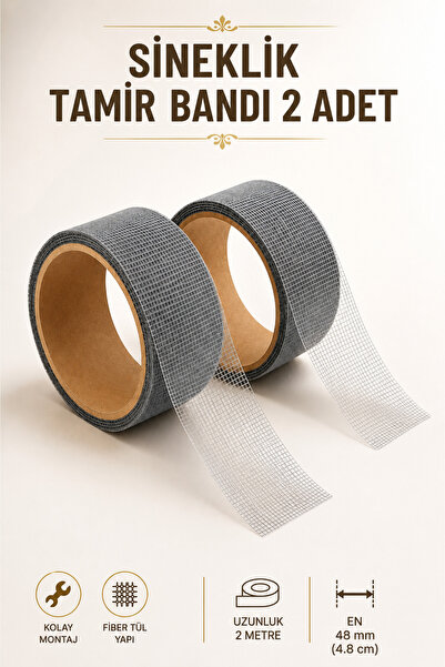 NZB (2 ADET) 48 mm x 2 Metre Yapışkanlı Sineklik Tülü Tamir Bandı Yaması Bant...