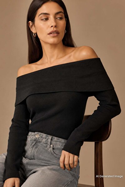 Madmext Madonna Collar Black Knitwear Sweater - Long Sleeve MG2184