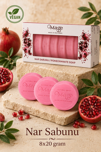 Mage Doğal Nar Sabunu 8'li Set 20 gram x 8 adet hediyelik kutuda