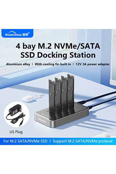 Choice1 DB2804SNA-US PLUG Blueendless 4 Bay M.2 NVMe/SATA SSD Docking Station...