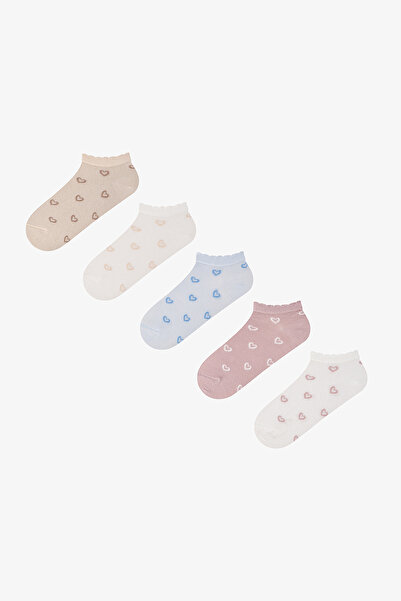 Penti 5 Pairs of Cotton Heart Patterned Ruffle Booties Socks