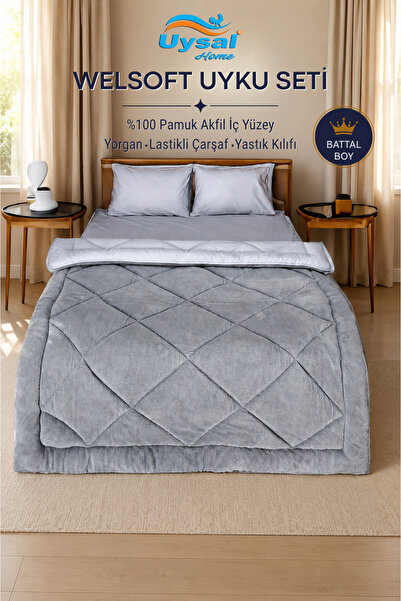 UYSAL WELSOFT AKFİL BATTAL BOY UYKU SETİ 220x240 GRİ