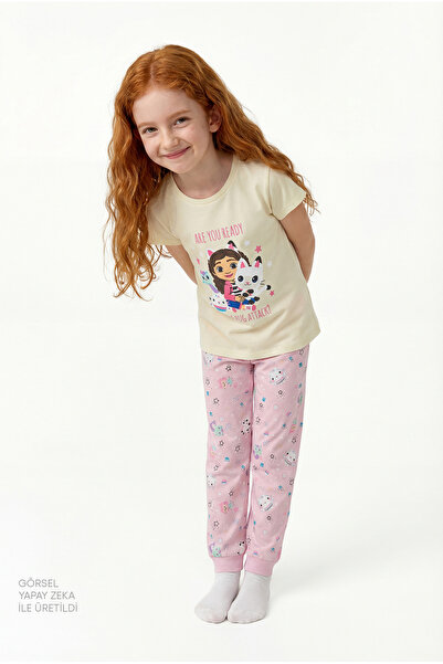 Penti Girl's Ecru Lic Gabby Short Sleeve Pajama Set