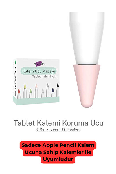 Fuchsia Stylus Kalem Koruma Uçu 12’li Renkli Set Hassas, Dayanıklı Tablet Kal...