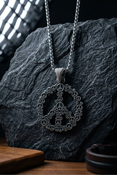Begondio Peace Symbol Handcrafted Stainless Steel Chain Men's Necklace