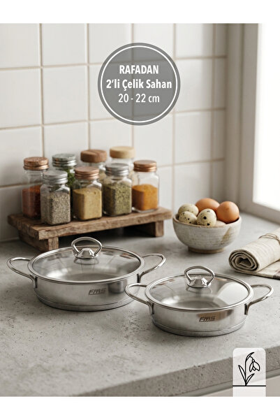 FMS RAFADAN 2'Lİ ÇELİK SAHAN SETİ | 20-22 CM | 18/10 PASLANMAZ ÇELİK | İNDÜKS...