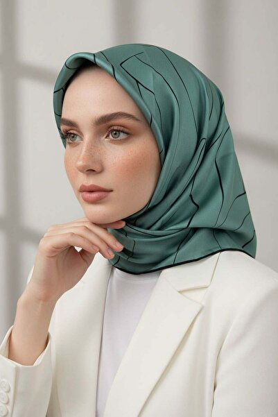 Vissona %100 Twill İpek Çizgi Desenli Mint Yeşili - Siyah Renkli 90x90 Eşarp ...