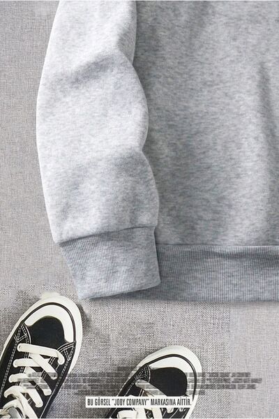 Jooy Company Yarım Fermuarlı Yıldız Baskılı Gri Kadın Sweatshirt