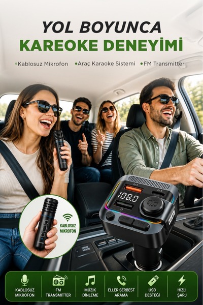 Kensa Bluetooth 5.3 FM Transmitter Kablosuz Mikrofonlu Araç Çakmaklık Şarj Ci...