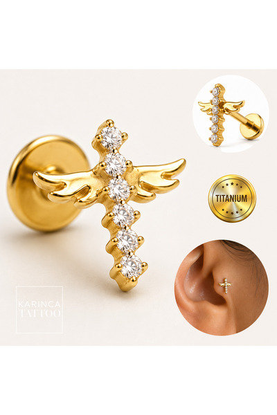 Karınca Piercing Minimal Melek Taşlı Titanyum Piercing Conch Flat Tragus Heli...