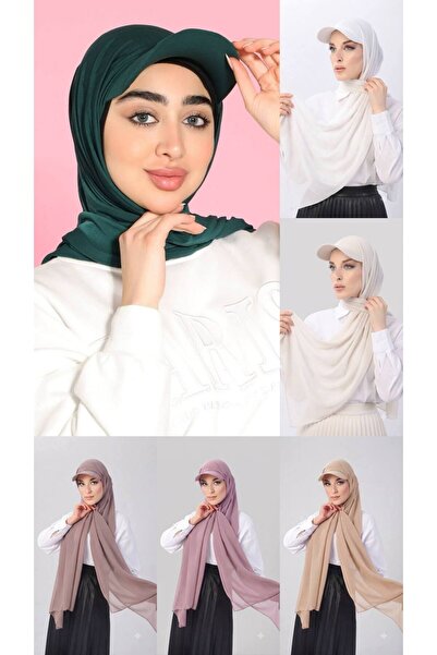 ALDAIYR 6 Ready-Made Shawl Hijabs with Bonnet Hats Sandy